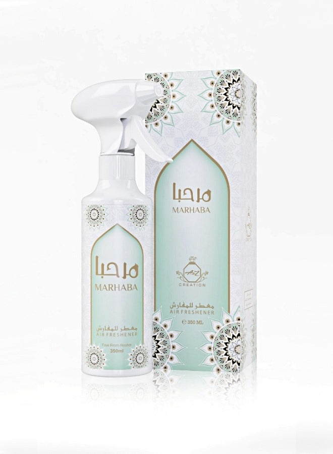 A to Z Creation Air Freshener Marhaba 350mlPerfumes & FragrancesAdd a dash of freshness and fragrance to your surroundings and fabrics with this luxurious air and fabric freshener. Can overcome tough-smelling odors and leave a lingering, lasting freshness